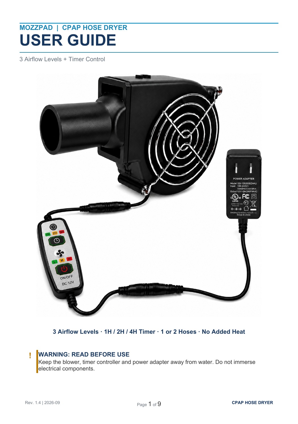 MOZZPAD Timer Dryer User Guide, page 1 of 9