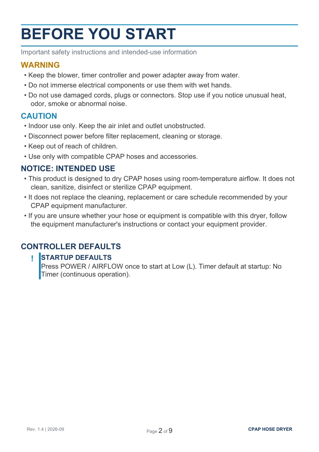 MOZZPAD Timer Dryer User Guide, page 2 of 9