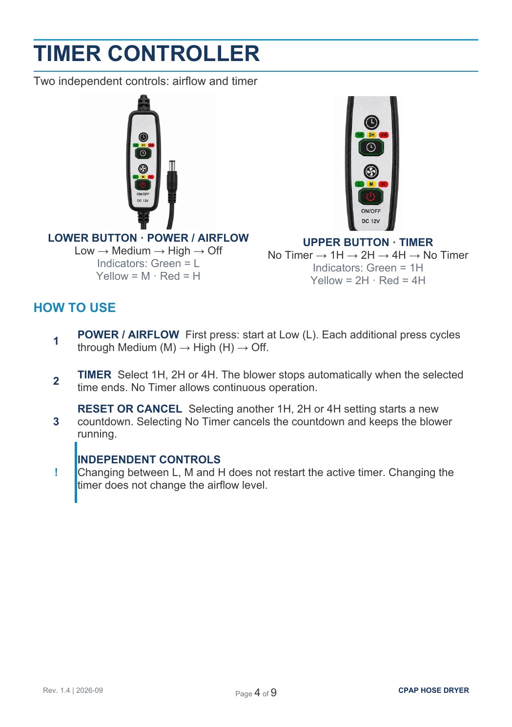 MOZZPAD Timer Dryer User Guide, page 4 of 9