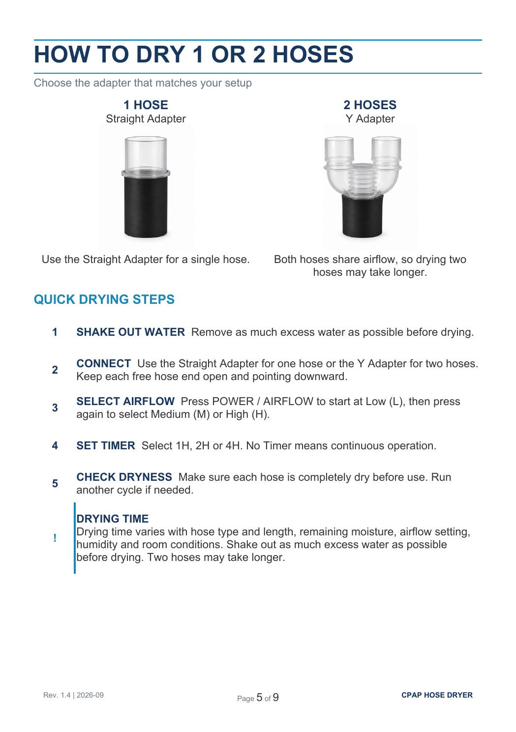 MOZZPAD Timer Dryer User Guide, page 5 of 9