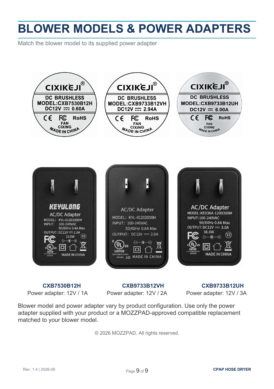 MOZZPAD Timer Dryer User Guide, page 9 of 9